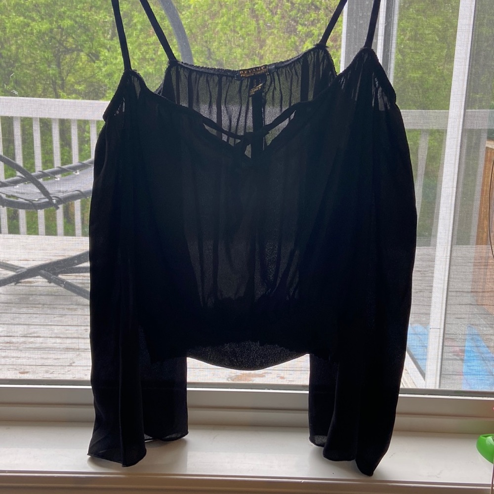 revamp black flowy off the shoulder long sleeve shirt size:small